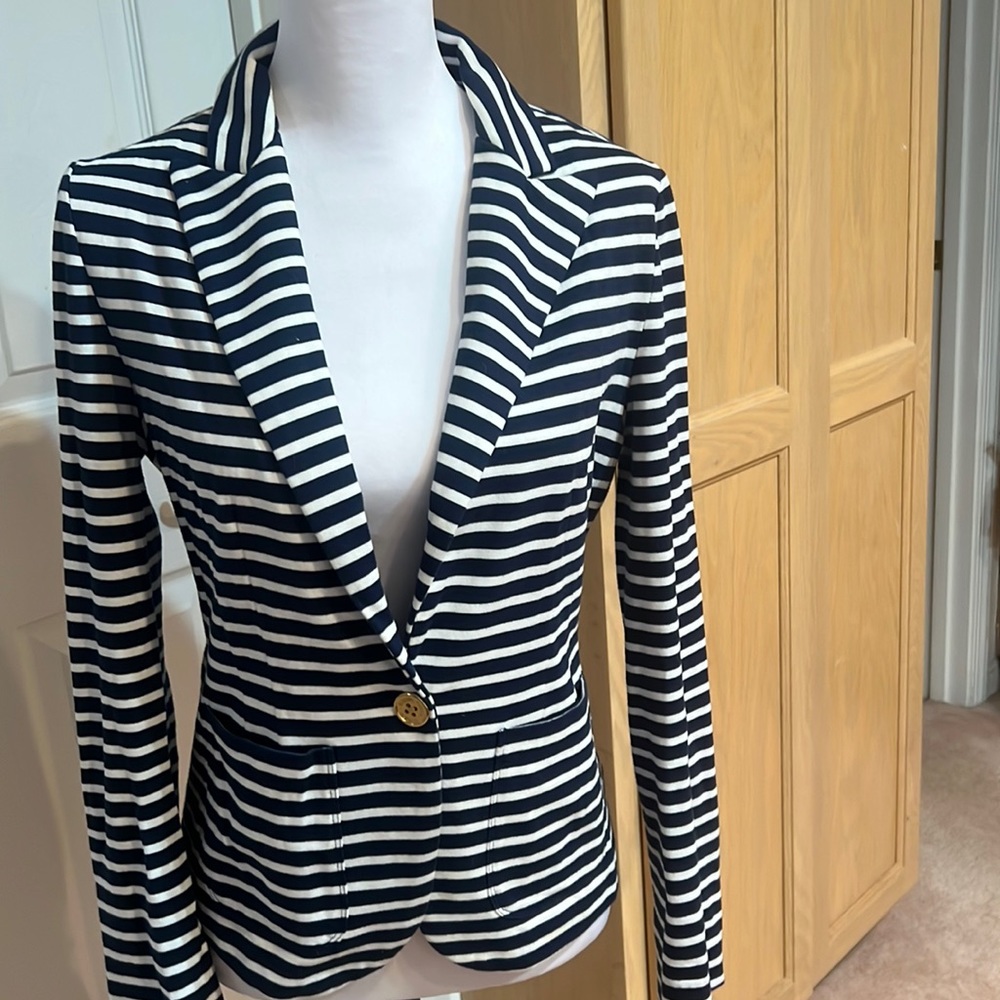 Navy & white striped jacket. Excellent condition.